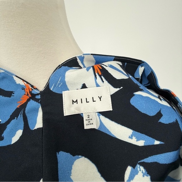 Milly Womens Size 2 Lined Floral Triangle Back Cutout Cotton Silk Blend Dress - Picture 4 of 6